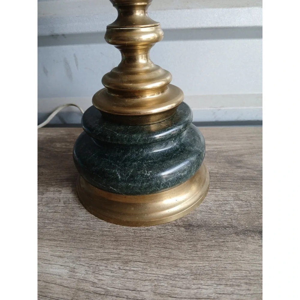 Asian Style Green Marble And Brass‎ Table Lamp